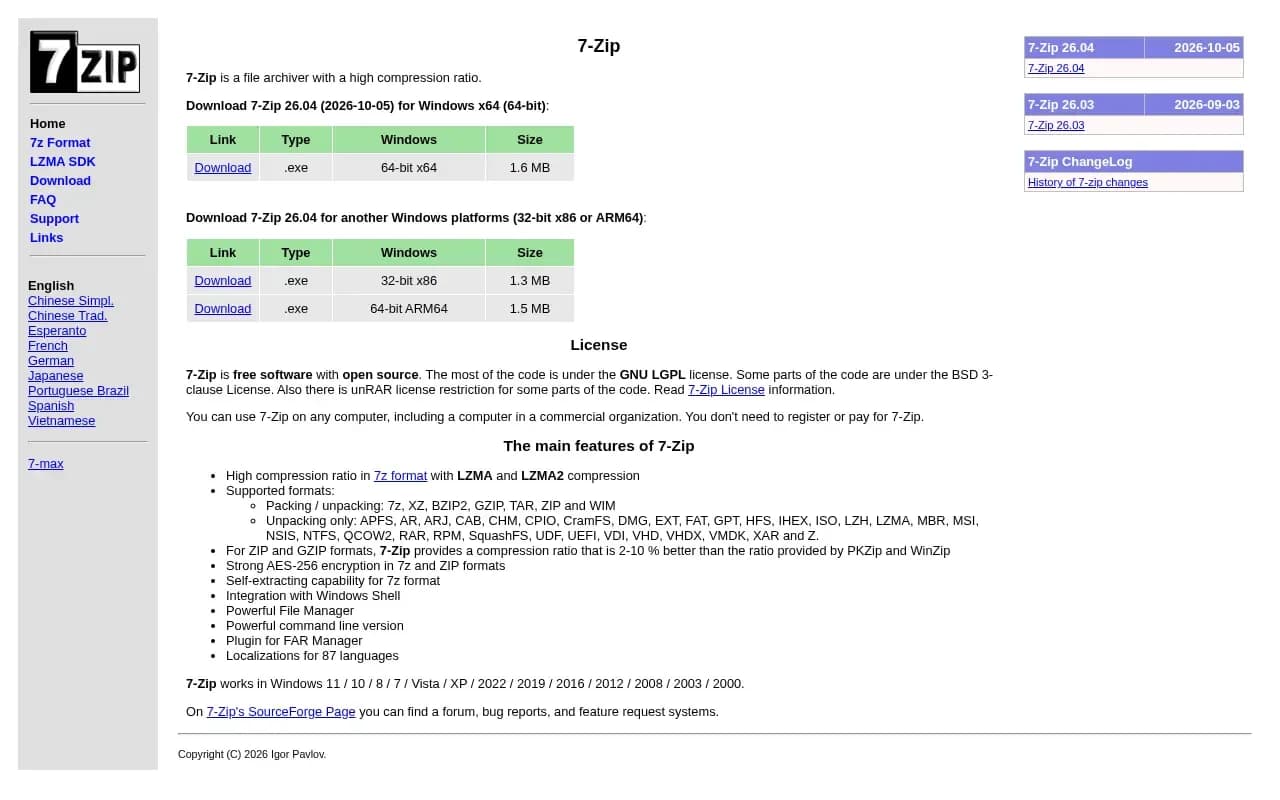 The 7-Zip website