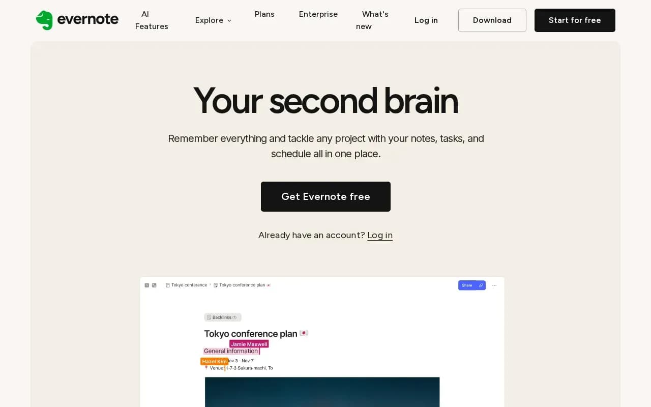 The Evernote website