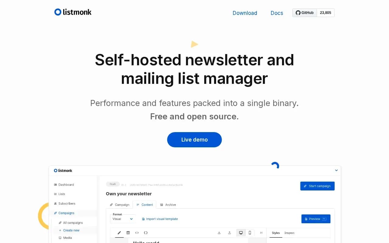 The listmonk website