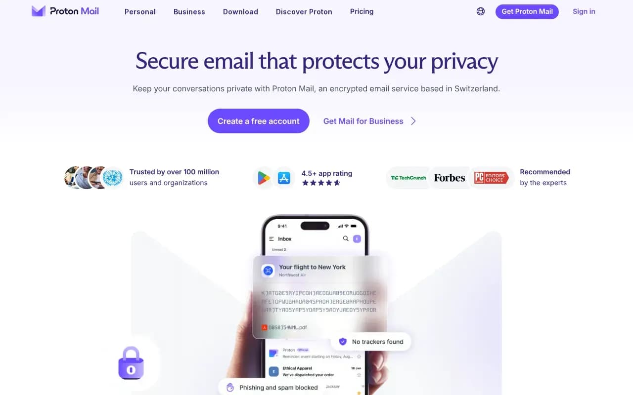 The Proton Mail website