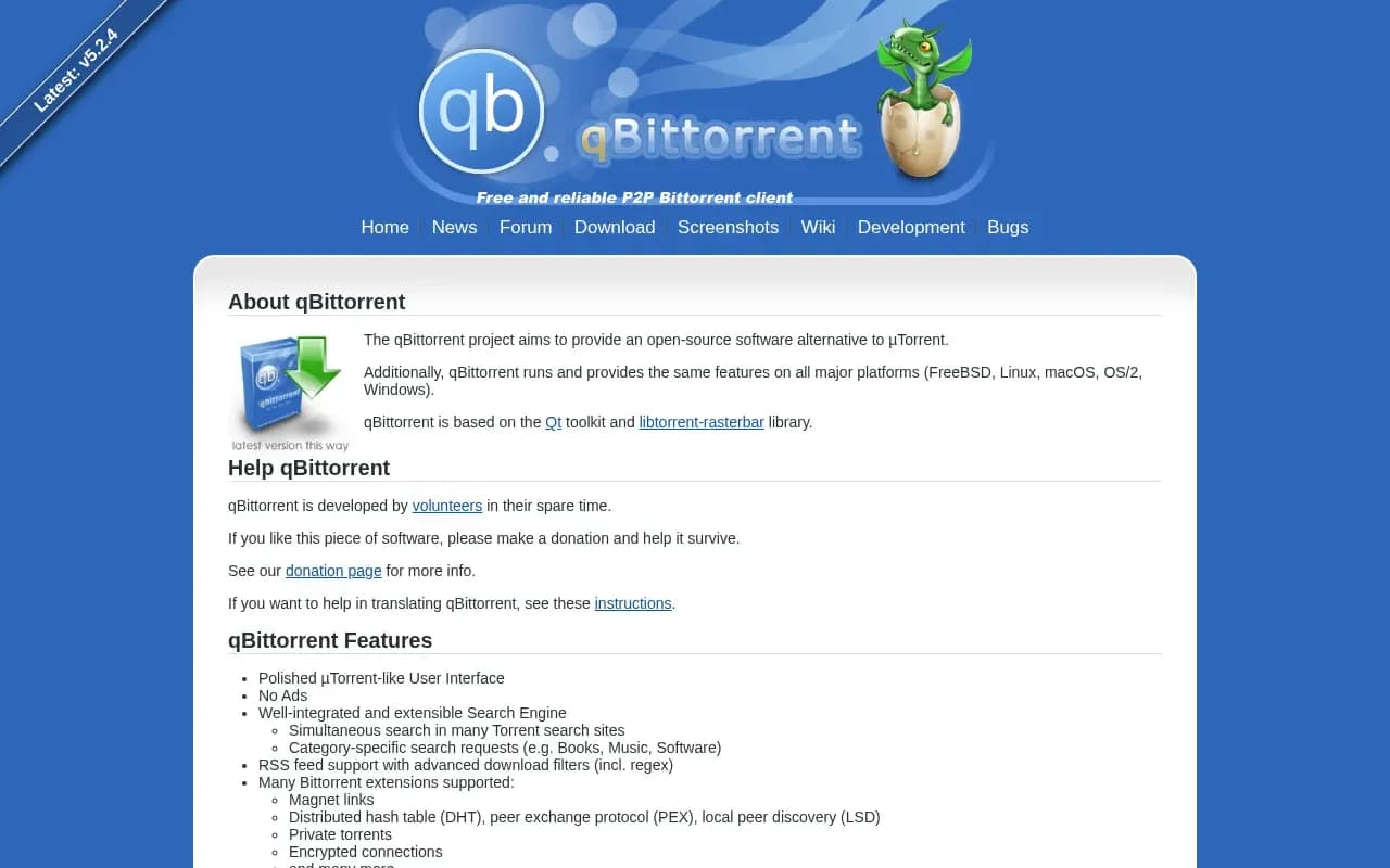 The qBittorrent website
