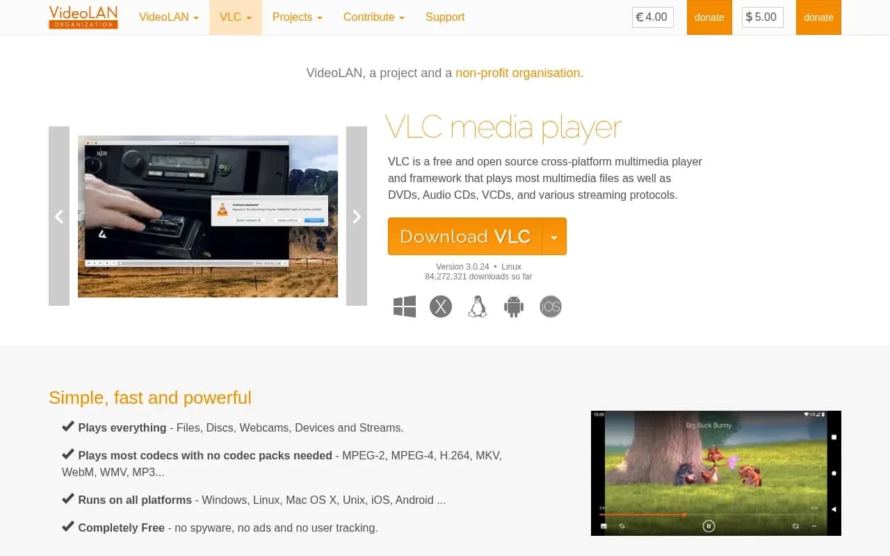 The VLC media player website