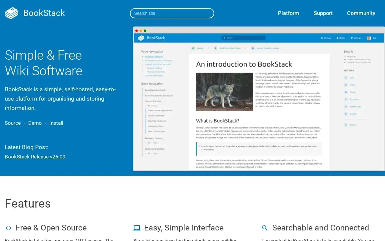 The BookStack website