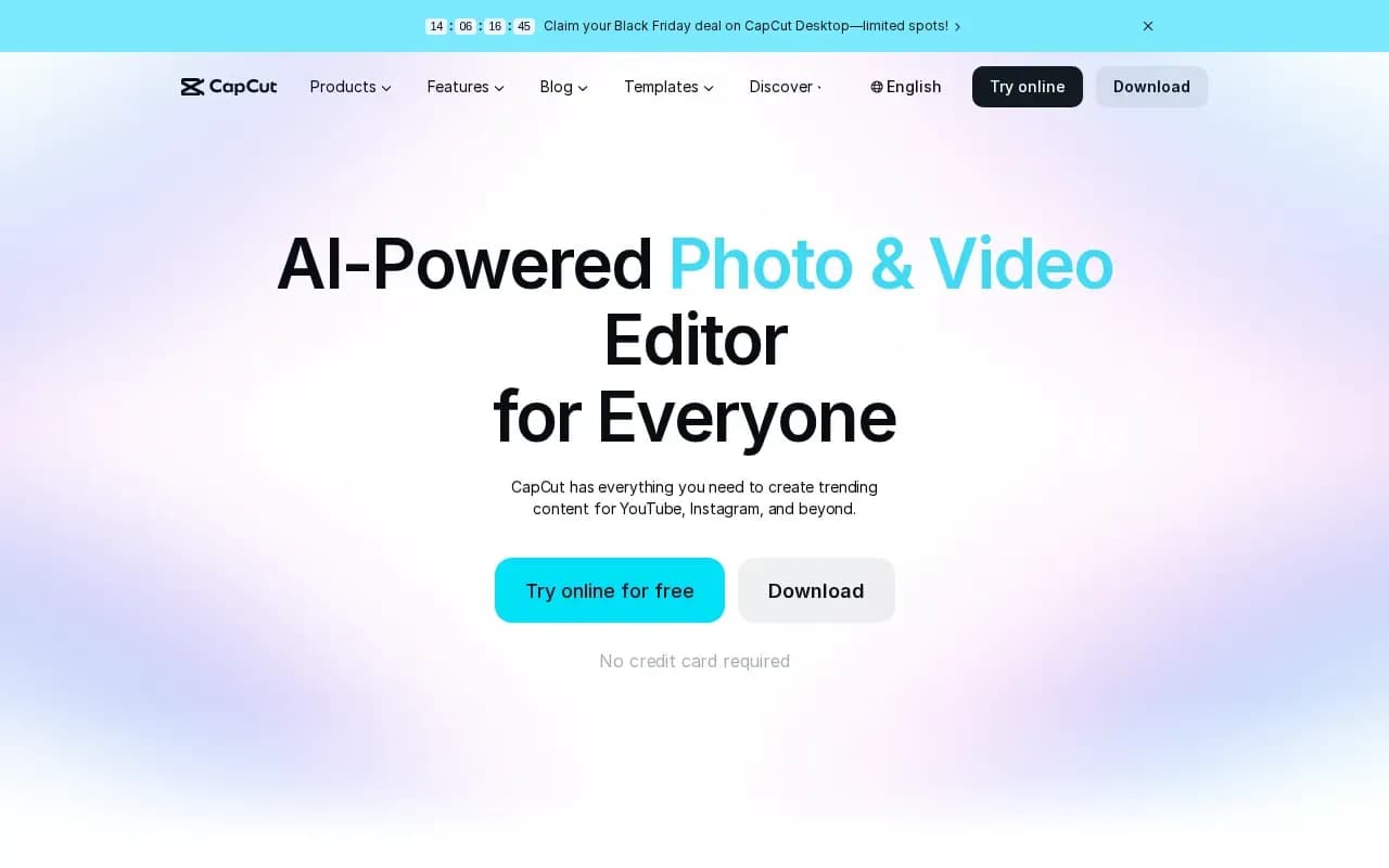 The CapCut website