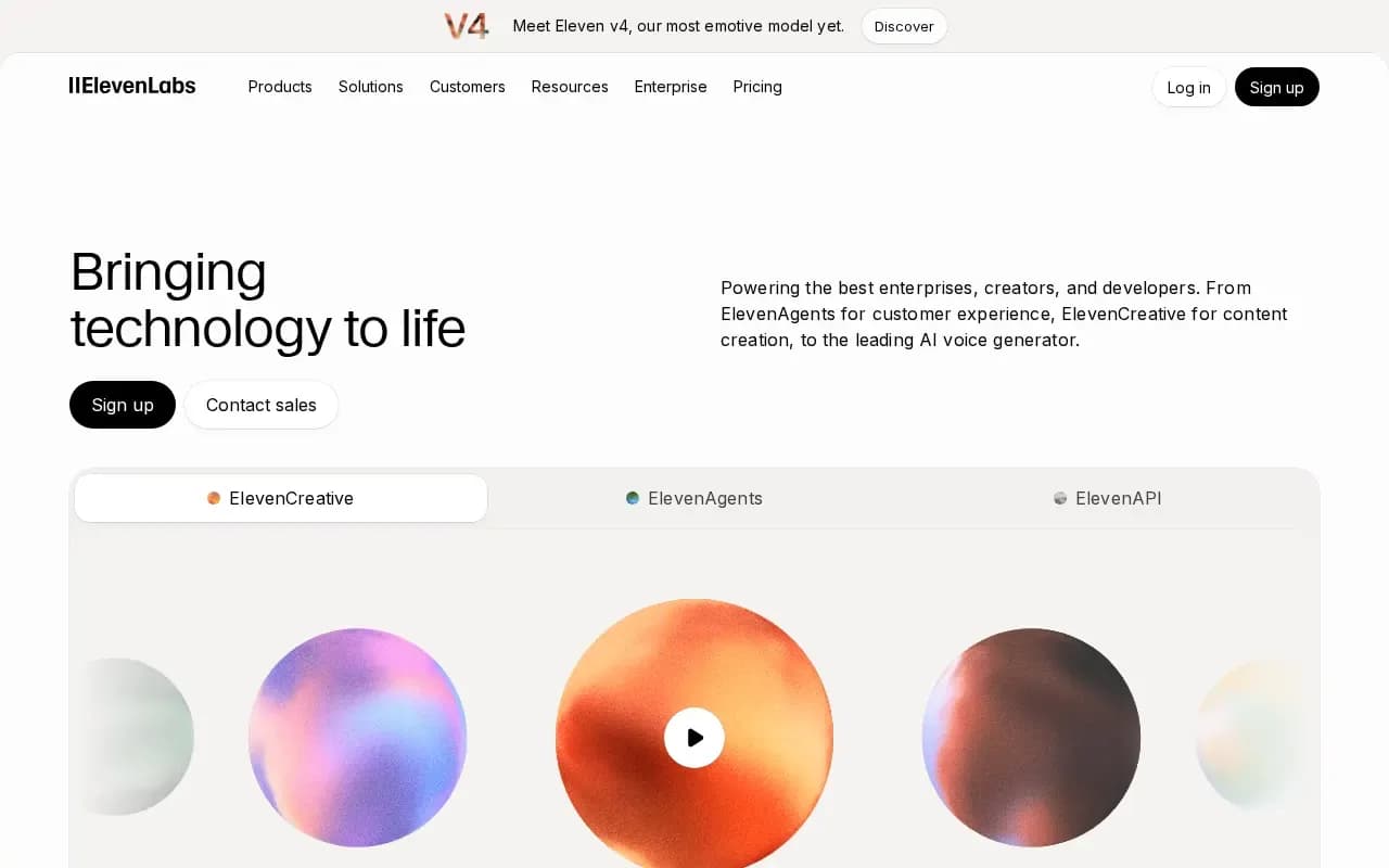 The ElevenLabs website