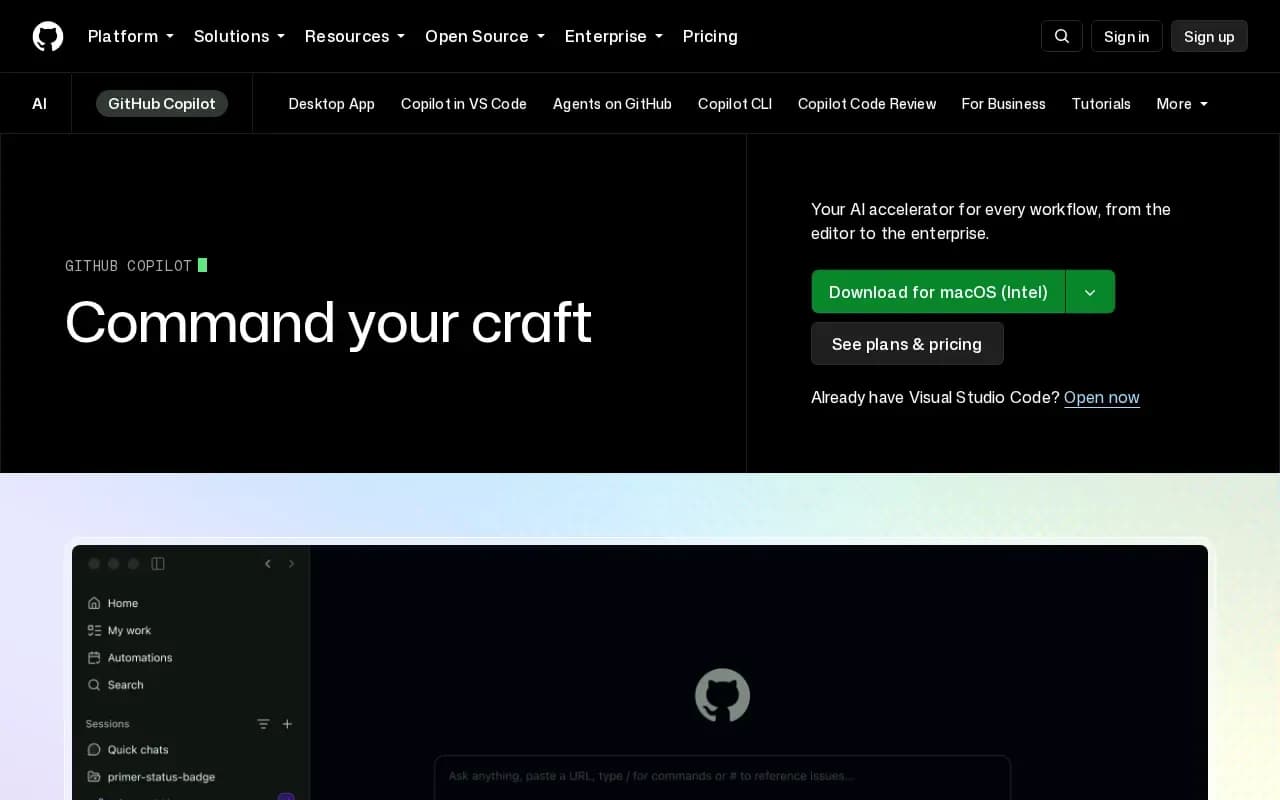 The GitHub Copilot website
