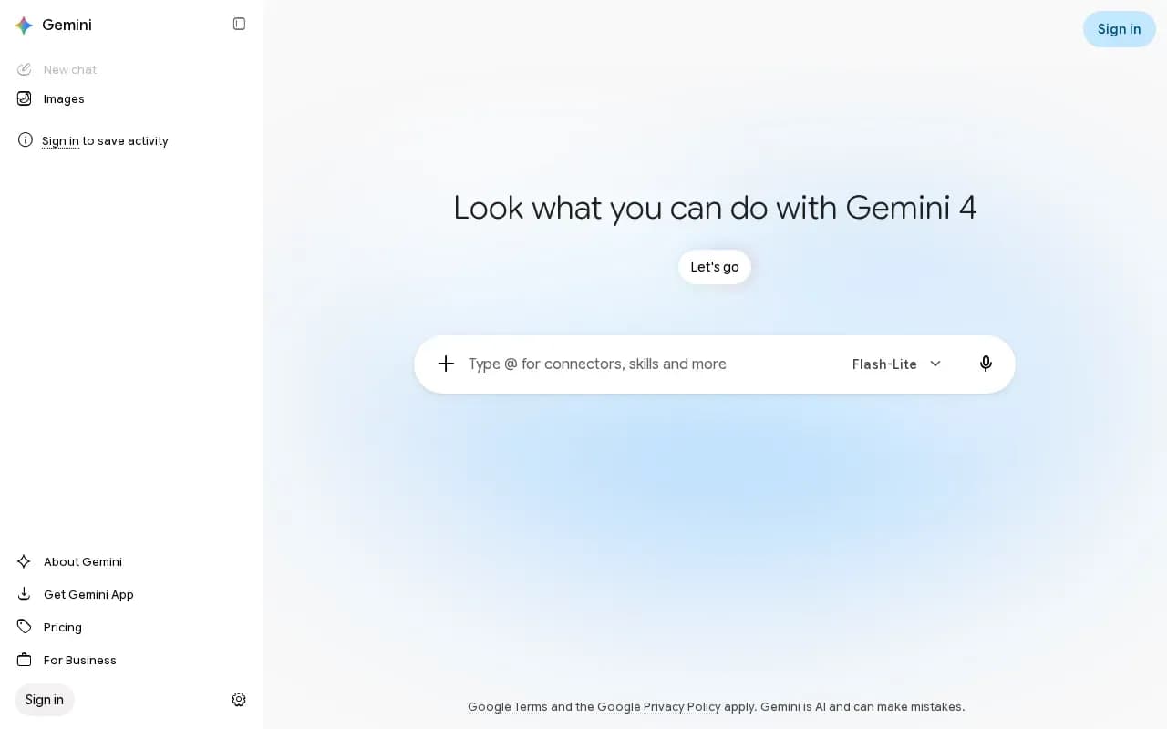 The Google Gemini website