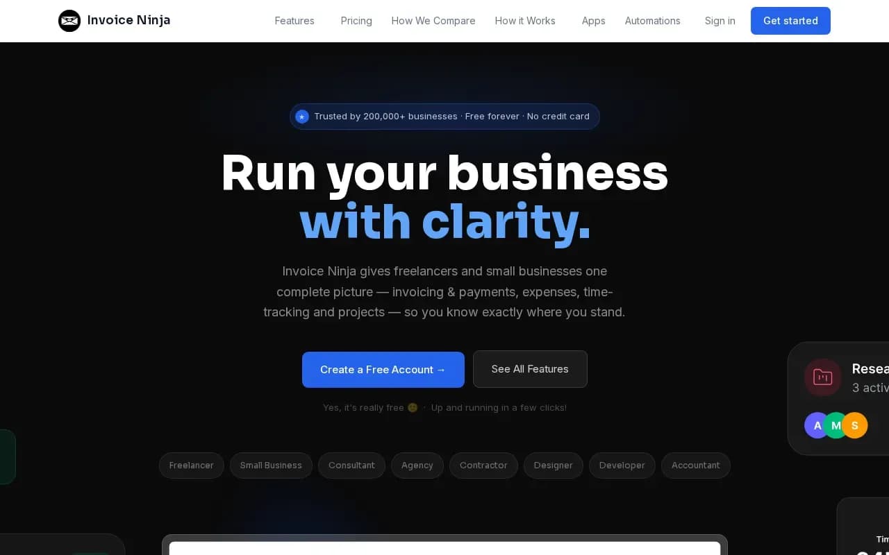 The Invoice Ninja website
