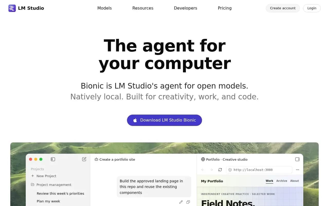 The LM Studio website