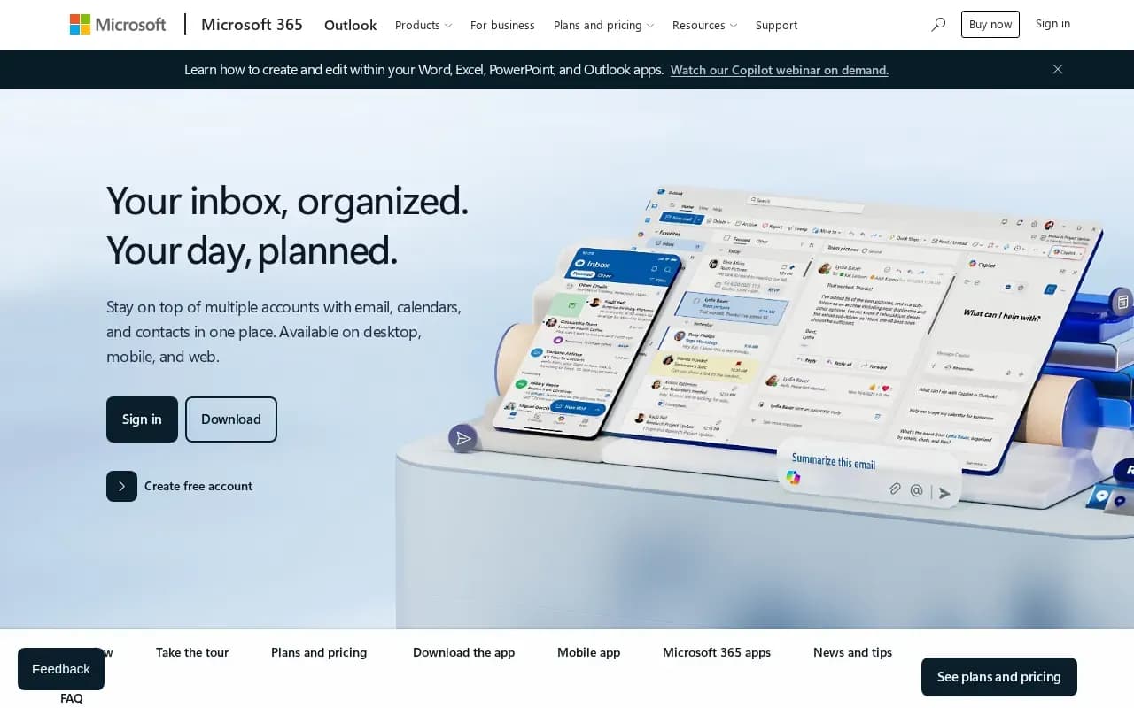 The Microsoft Outlook website