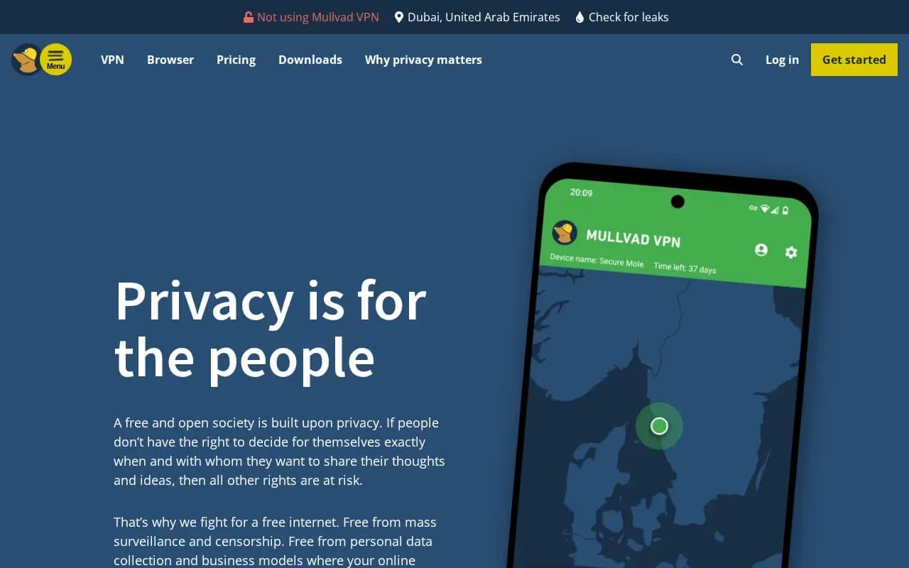 The Mullvad VPN website