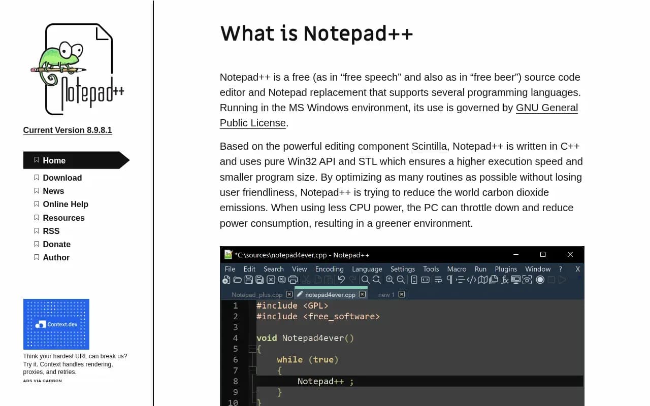 The Notepad++ website