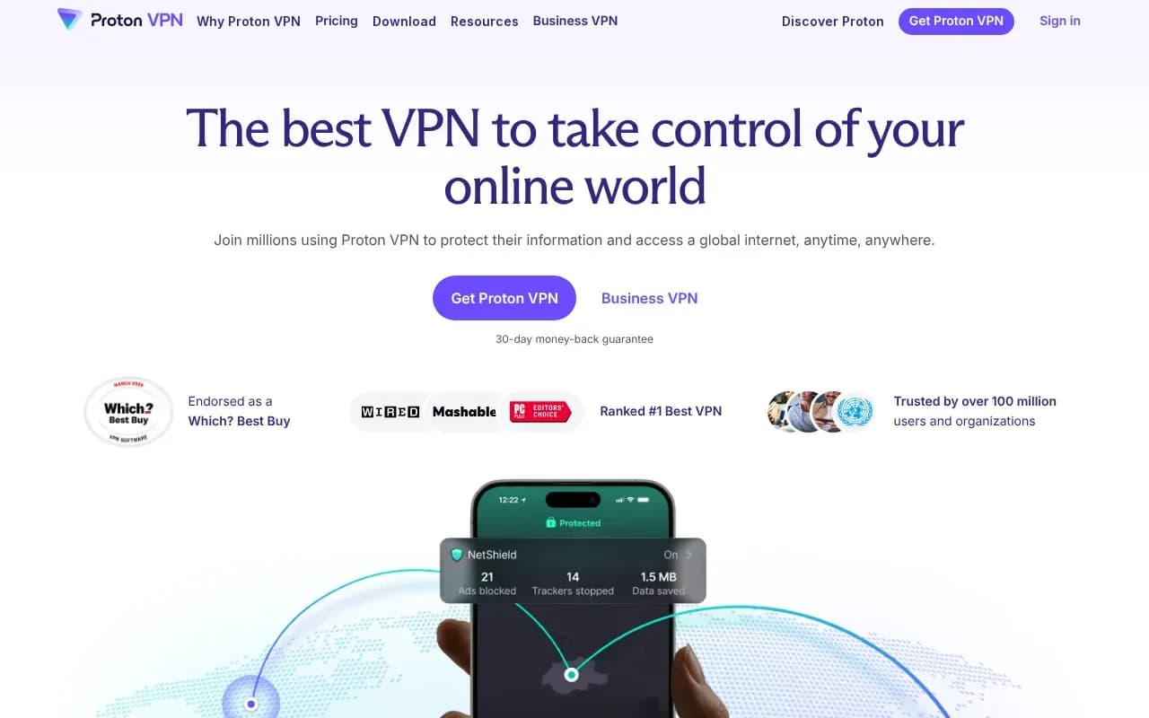 The Proton VPN website