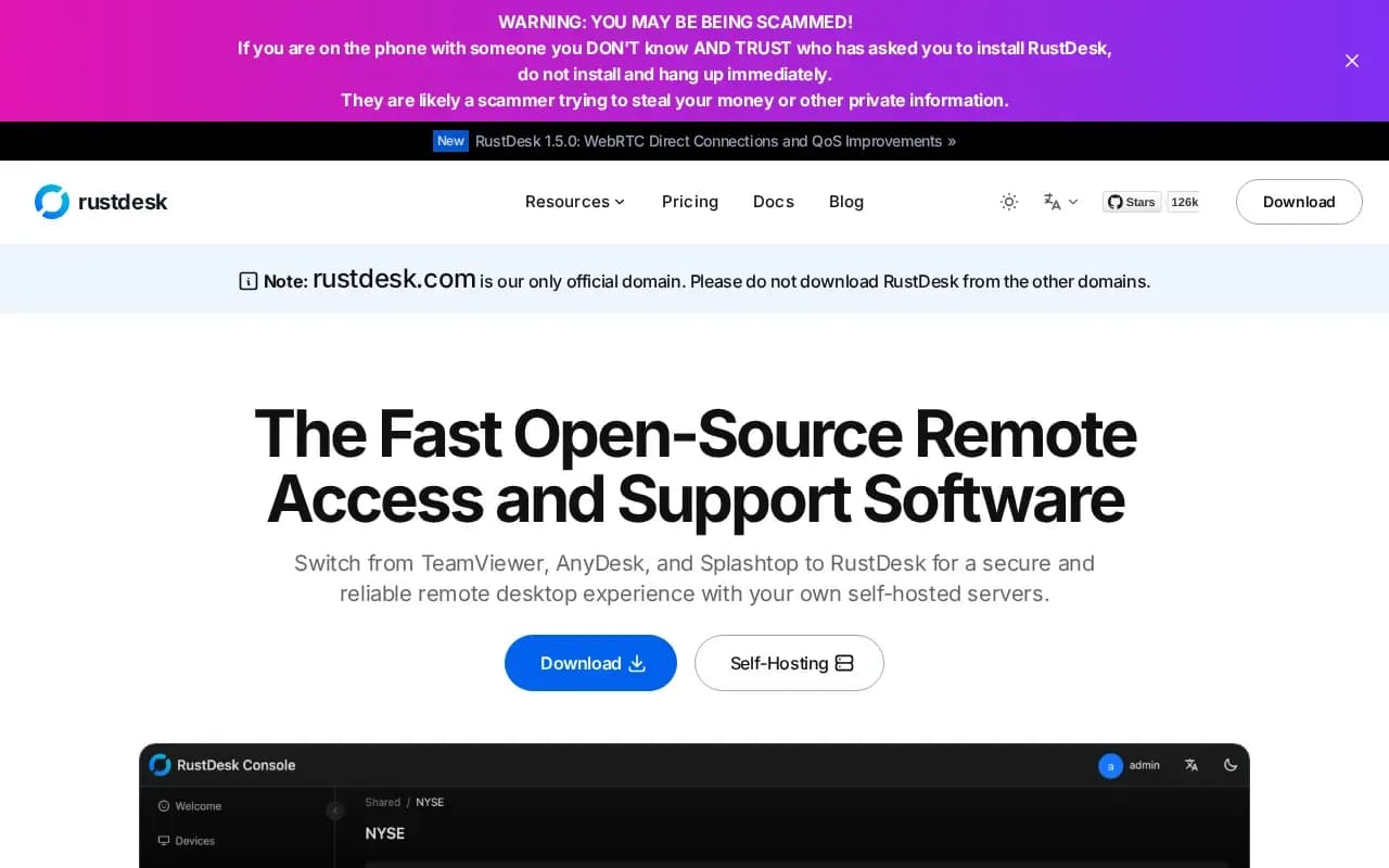The RustDesk website
