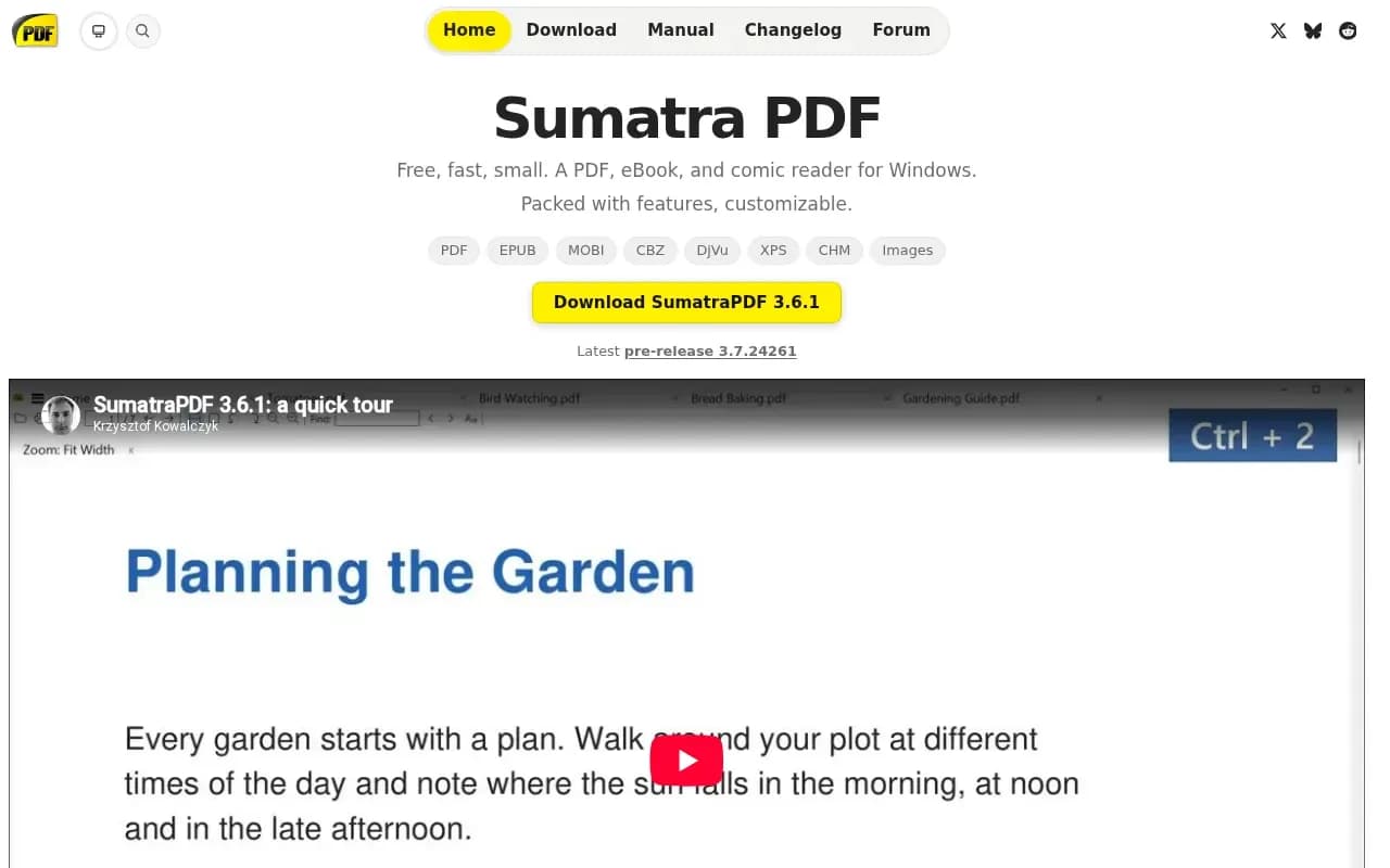 The Sumatra PDF website