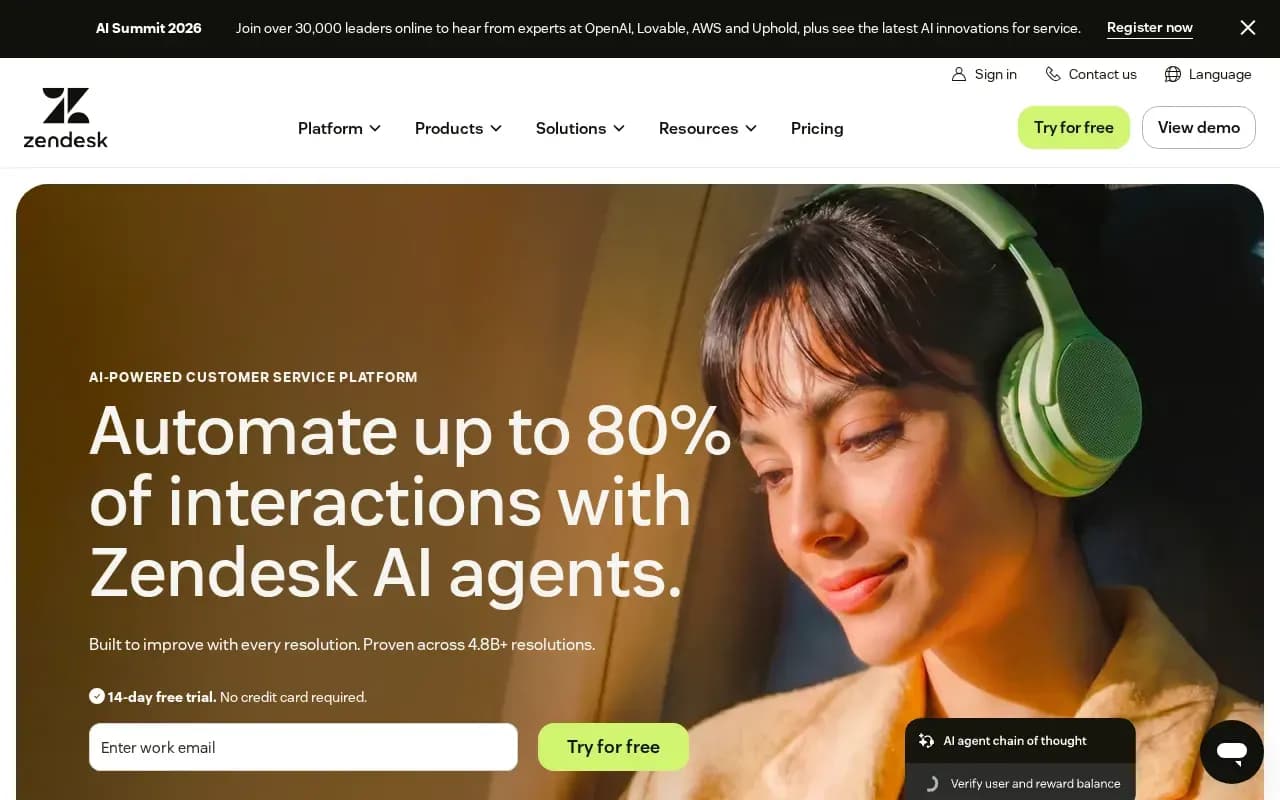 The Zendesk website